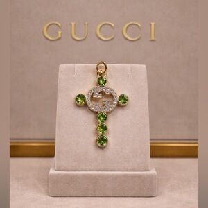 Gucci stamped Gold and Green Crystal Pendant/ charm/ zipper pull
